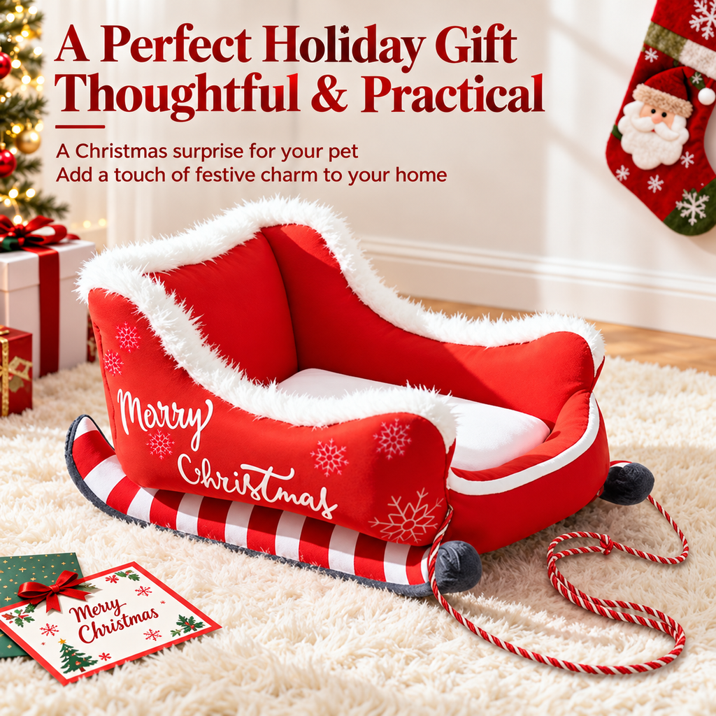 Christmas Sleigh Pet Bed for Cats and Dogs