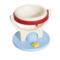 Red ceramic 2-in-1 elevated pet bowl on a clean background