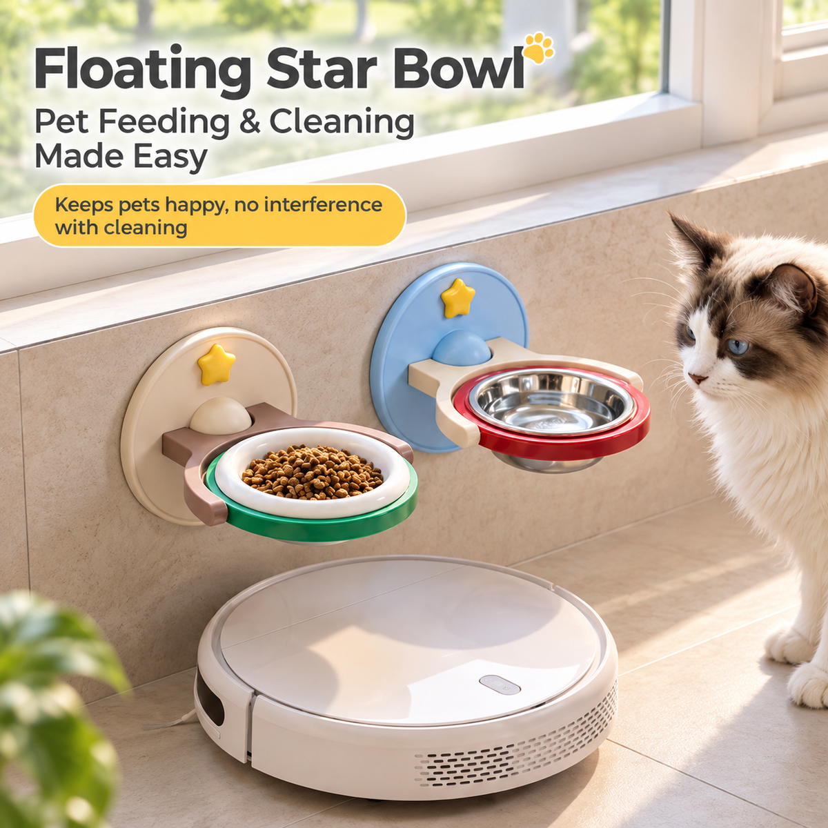 2-in-1 elevated pet bowl mounted beside a feeding area