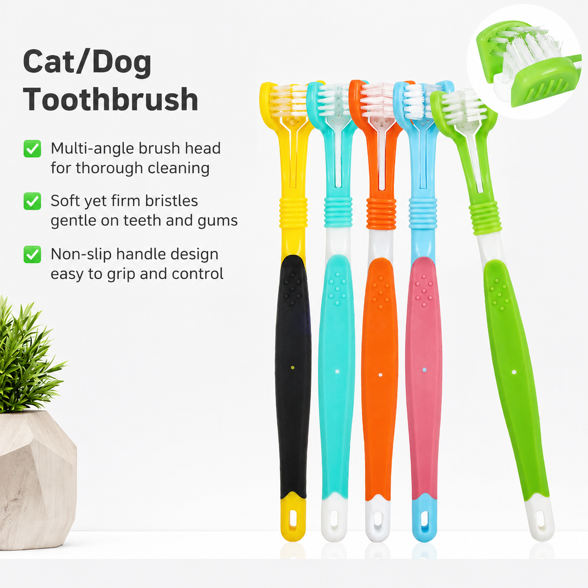 3 – Sided Dog Toothbrush 2 – Pack – Multi – Angle Pet Dental Care Brush – product image 6