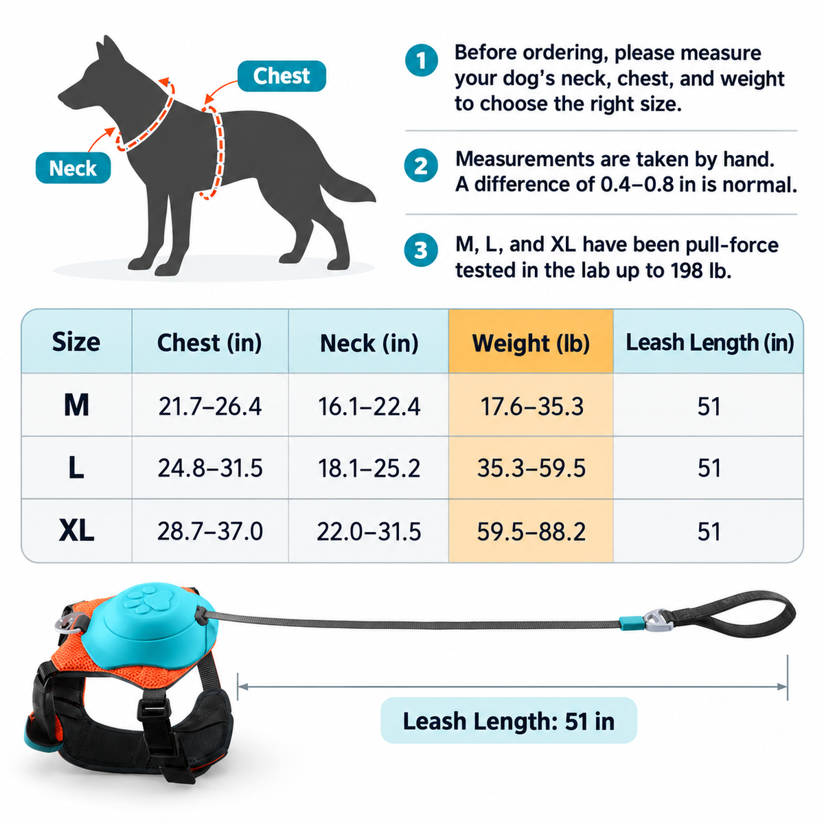 No-Pull Anti-Lunge Dog Harness with Built-In Retractable Leash