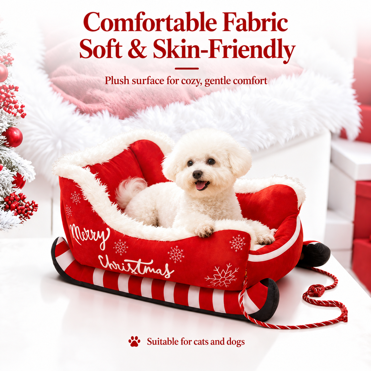 Christmas Sleigh Pet Bed for Cats and Dogs