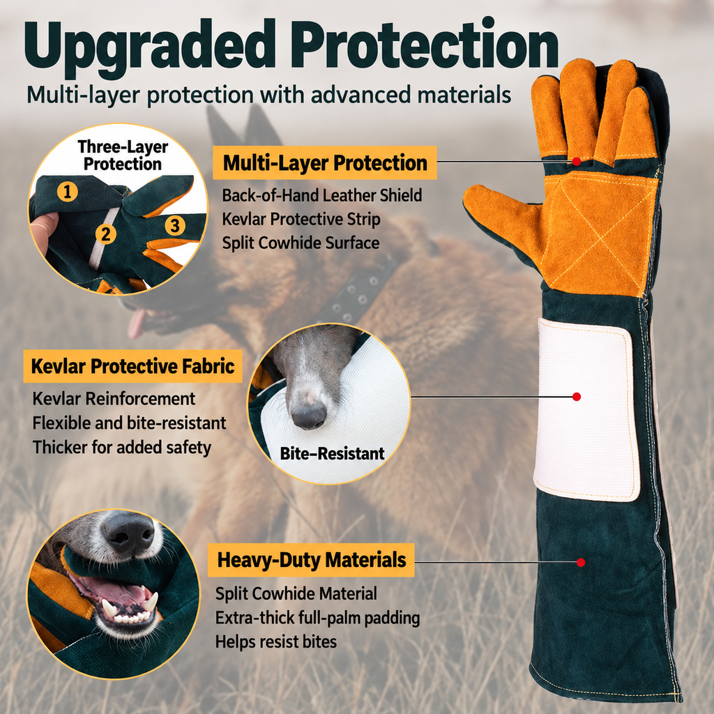 Long Cowhide Pet Handling Gloves for Bites & Scratches