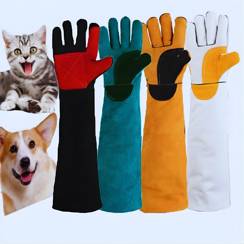 Long Cowhide Pet Handling Gloves for Bites & Scratches