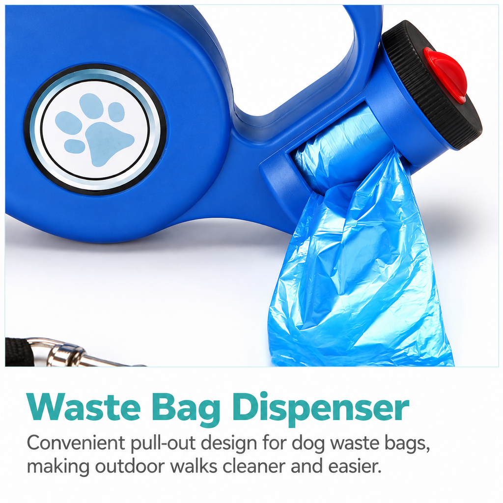 Retractable Dog & Cat Leash with LED Light & Waste Bag Dispenser