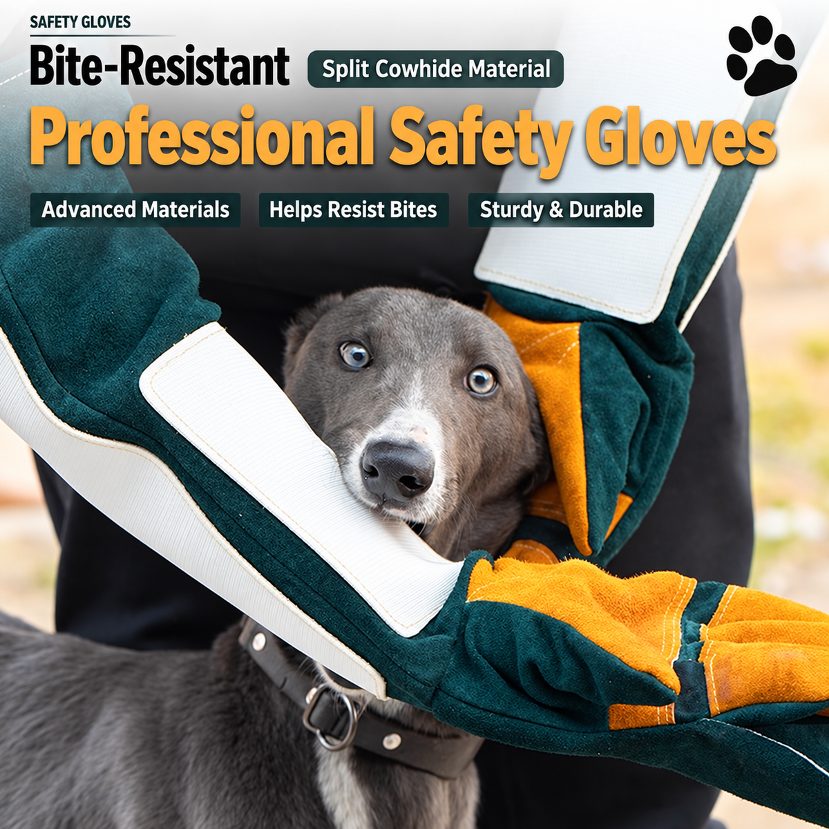 Long Cowhide Pet Handling Gloves for Bites & Scratches