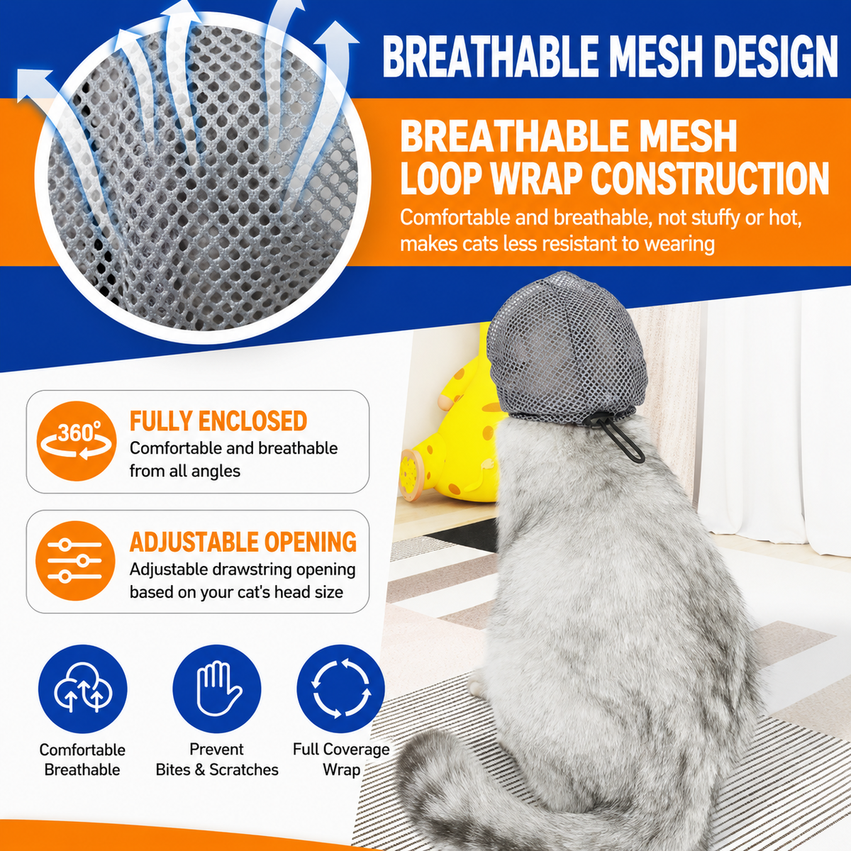 Adjustable Cat Grooming Muzzle with Clear Visor & Breathable Mesh – product image 5