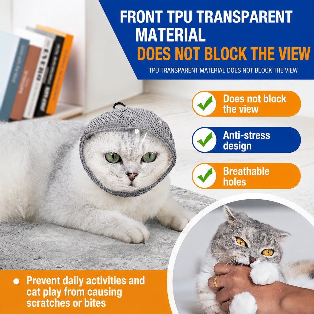 Adjustable Cat Grooming Muzzle with Clear Visor & Breathable Mesh – product image 7