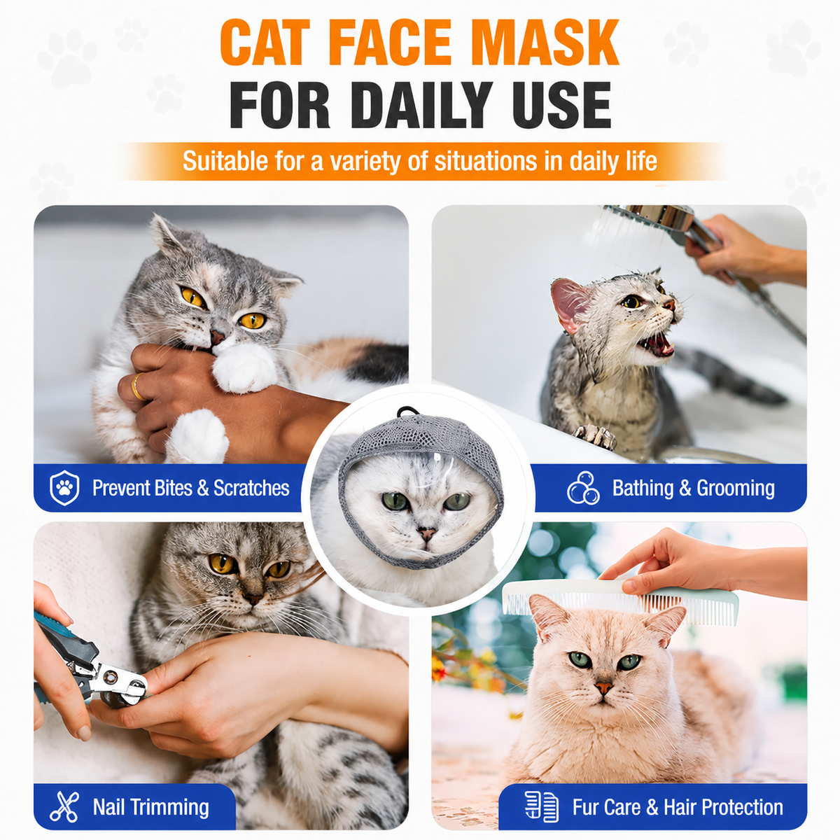 Adjustable Cat Grooming Muzzle with Clear Visor & Breathable Mesh – product image 9