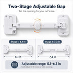 Adjustable pet door latch diagram showing two bar lengths and gap adjustment.