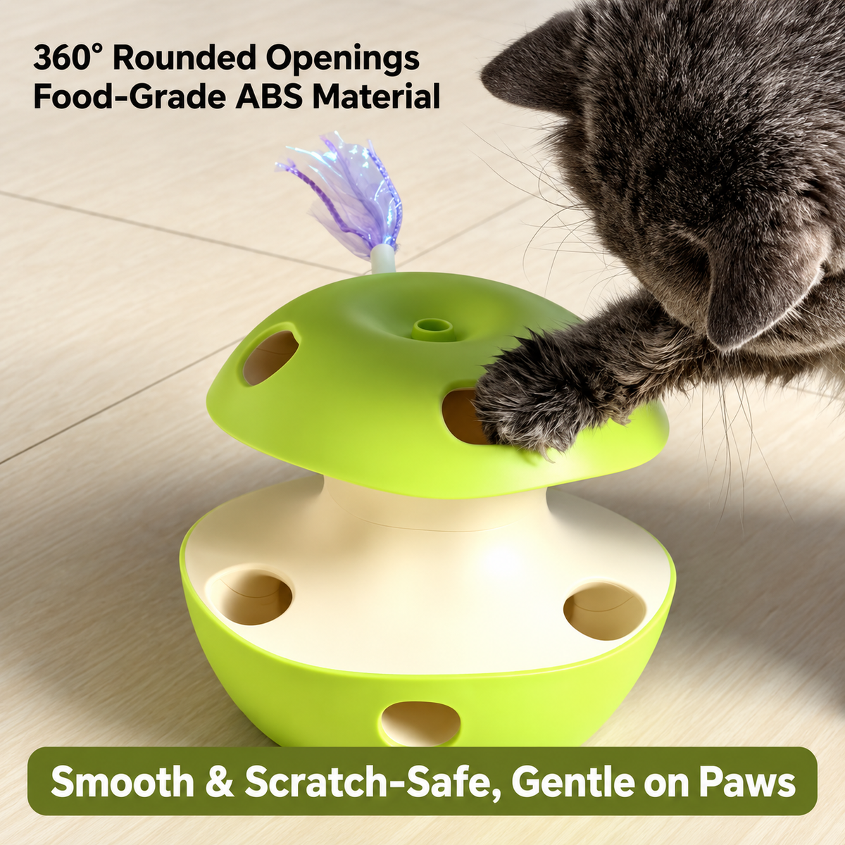 Close view of the rounded opening on the automatic multi-hole cat teaser toy