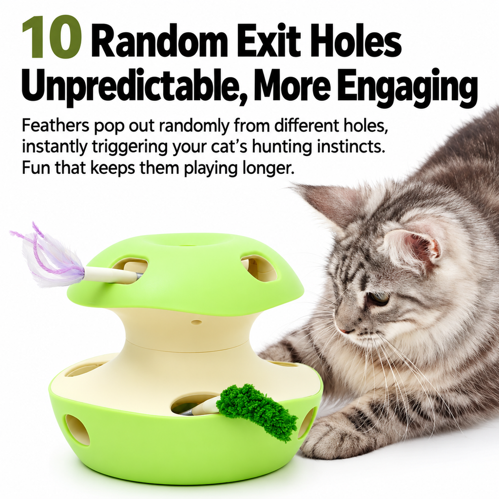 Ten teaser openings highlighted on the automatic multi-hole cat teaser toy