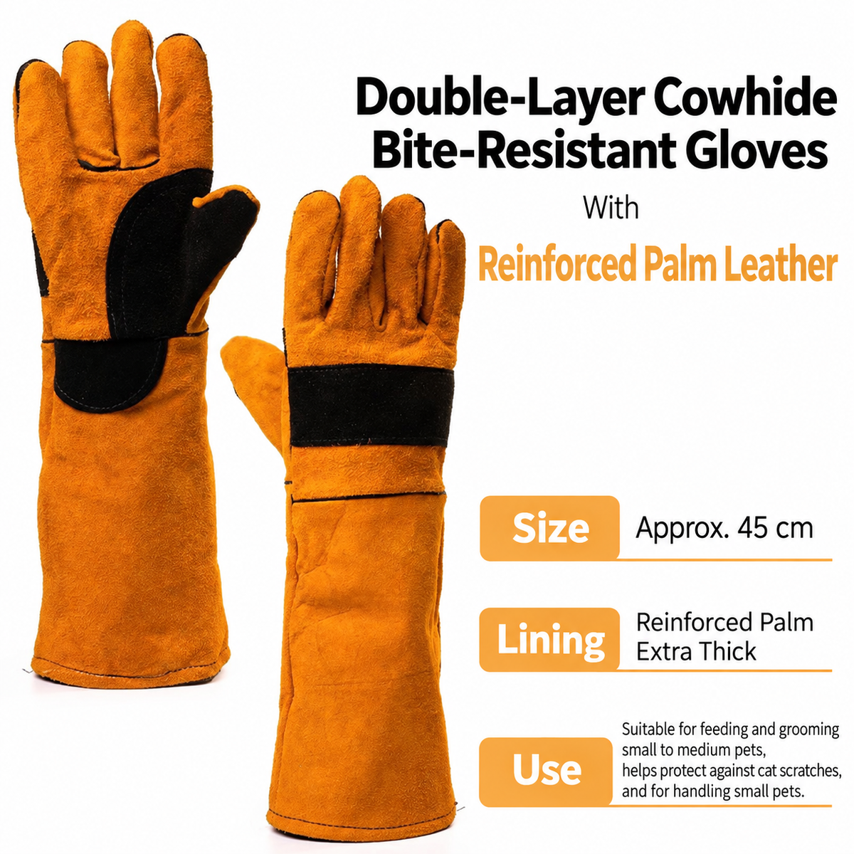 Long Cowhide Pet Handling Gloves for Bites & Scratches