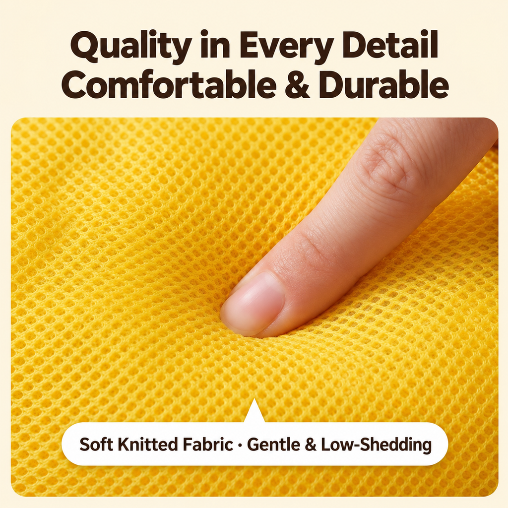 Close view of the fabric on the banana-shaped pet bed