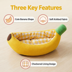 Key banana-shaped pet bed features highlighted
