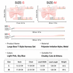 Size guide for bow cat harness and leash set