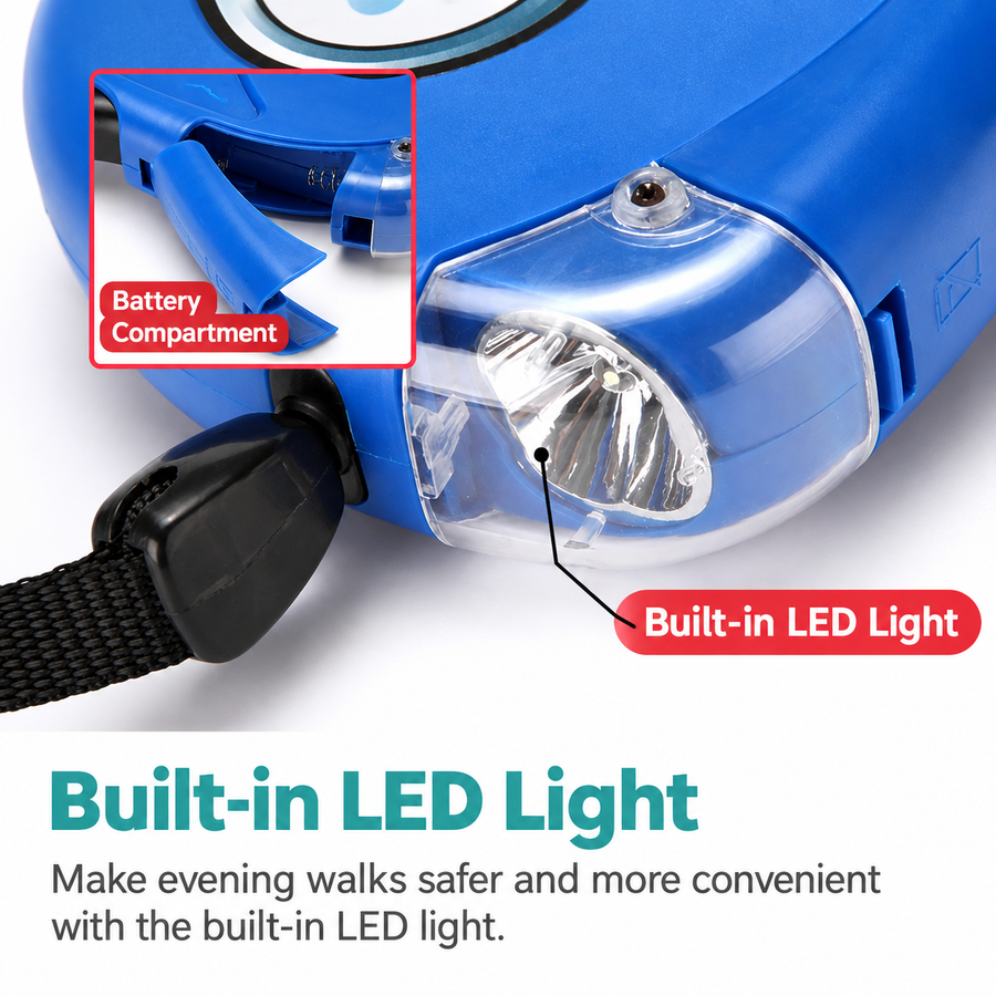 Retractable Dog & Cat Leash with LED Light & Waste Bag Dispenser