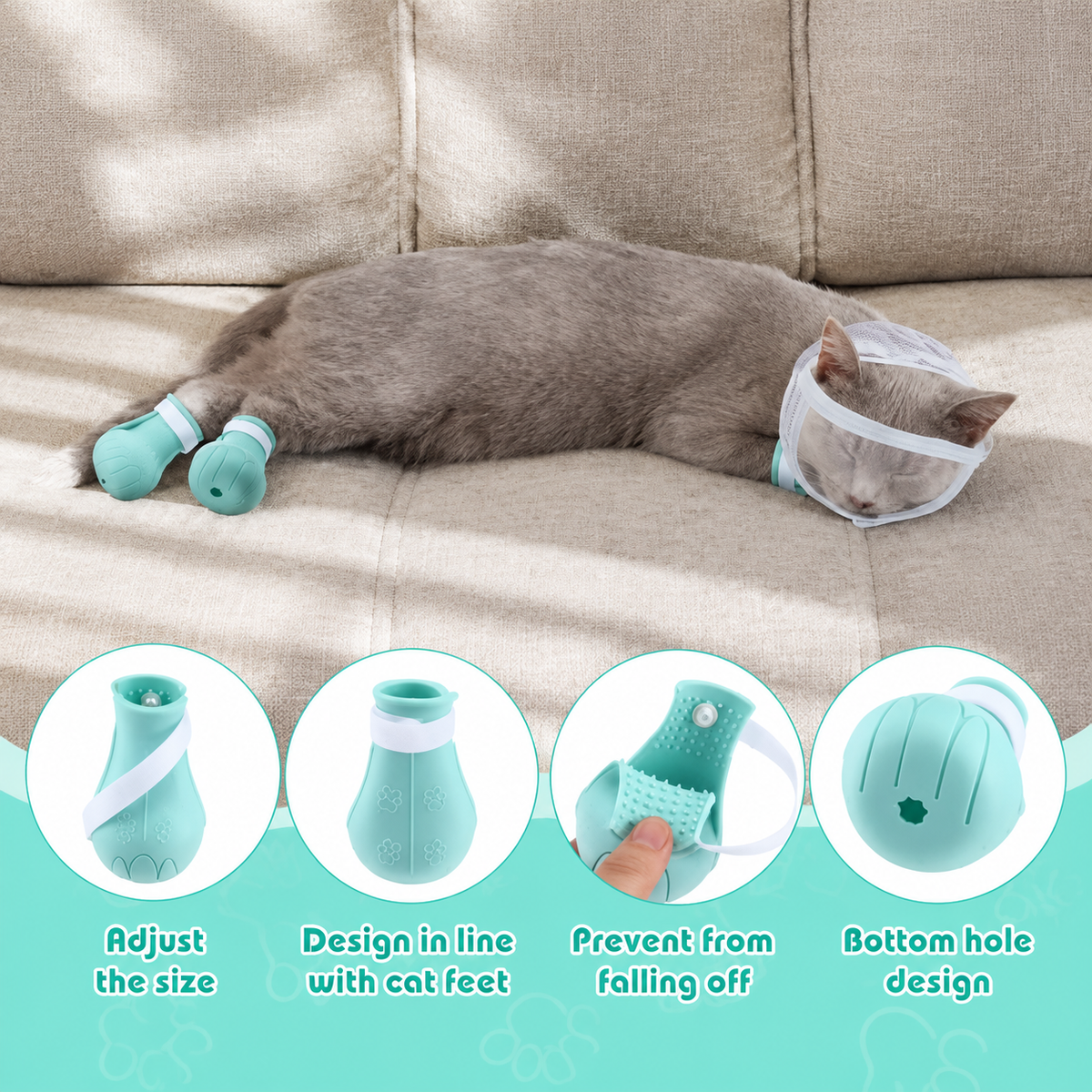 Cat Grooming Muzzle with Silicone Paw Covers for Nail Trimming – product image 2