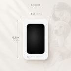 Clean touch pet paw print ink pad size guide showing pad width and height.