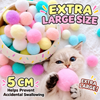 Size guide for colorful plush cat toy balls