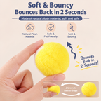 Close view of the soft texture on the colorful plush cat toy balls