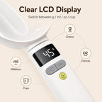 Digital pet food measuring spoon display detail showing measurement units around the screen.