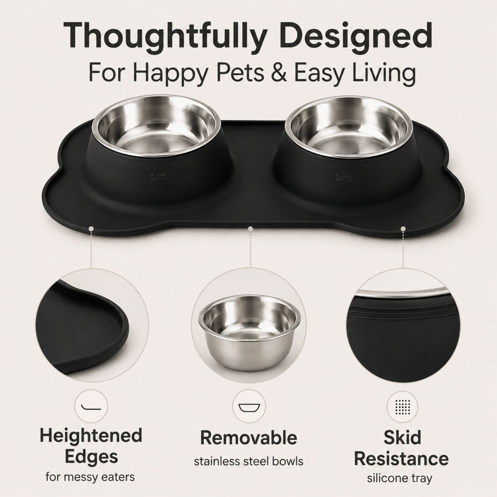 Double Dog & Cat Bowls with Silicone Mat – Non Slip Food & Water Set – product image 2