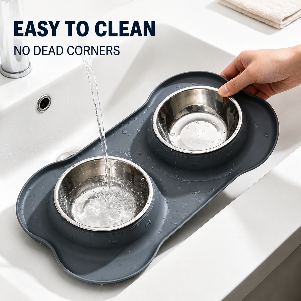 Double Dog & Cat Bowls with Silicone Mat – Non Slip Food & Water Set – product image 6