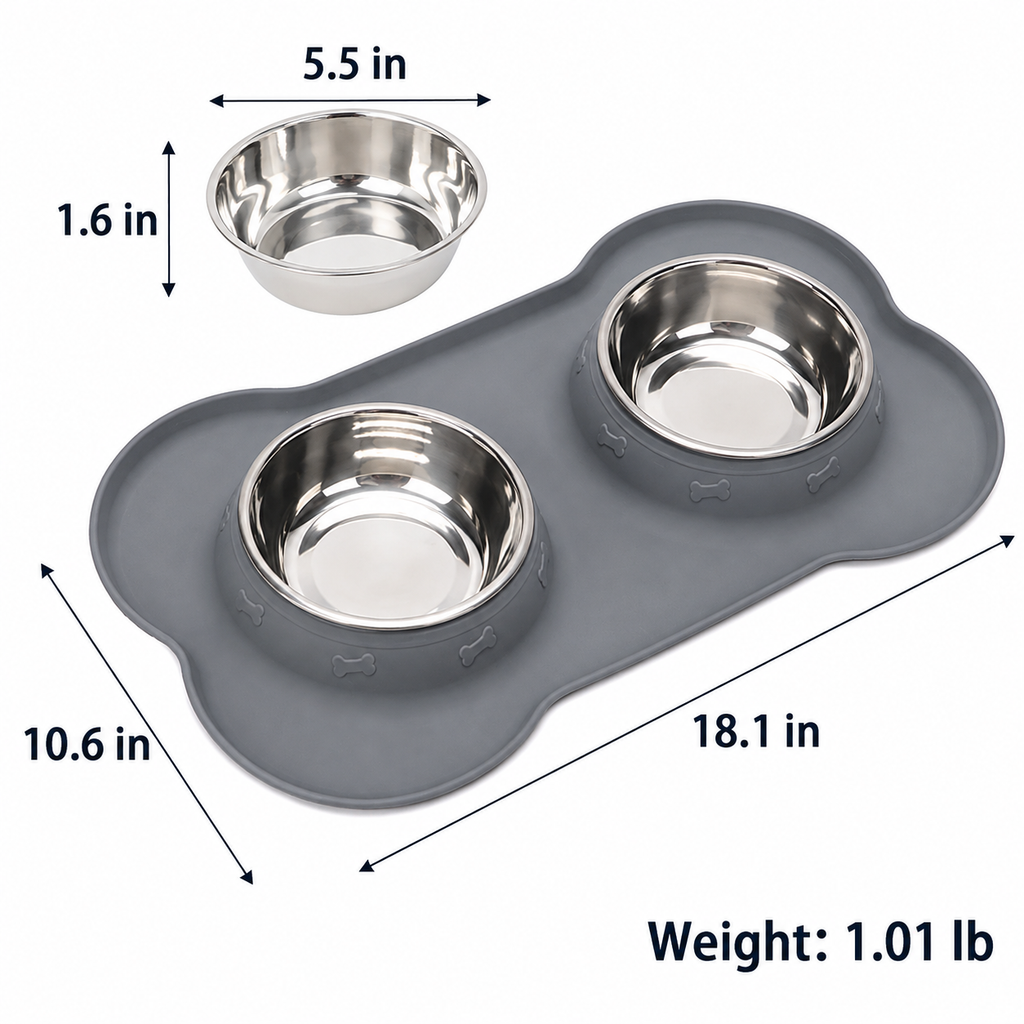 Double Dog & Cat Bowls with Silicone Mat – Non Slip Food & Water Set – product image 7