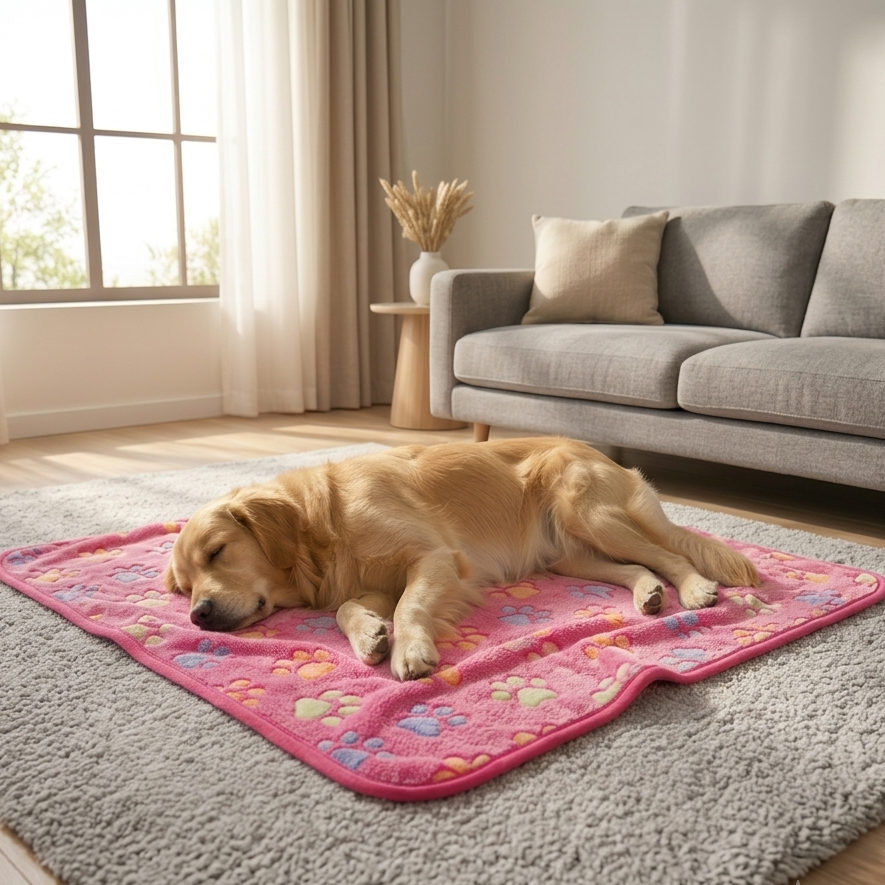 Flannel Pet Blanket for Dogs & Cats – Soft Paw Print Couch & Bed Blanket