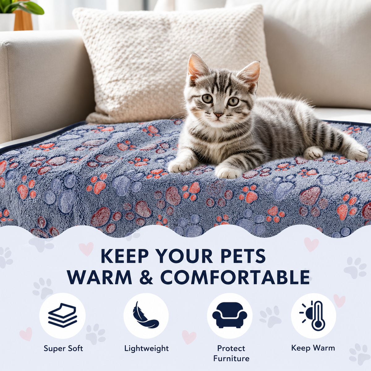 Flannel Pet Blanket for Dogs & Cats – Soft Paw Print Couch & Bed Blanket – product image 2