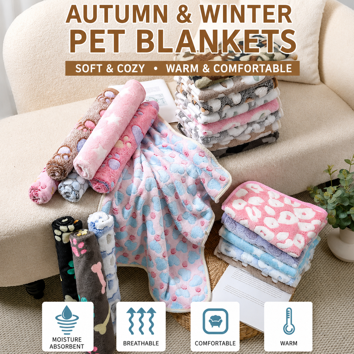 Flannel Pet Blanket for Dogs & Cats – Soft Paw Print Couch & Bed Blanket – product image 3