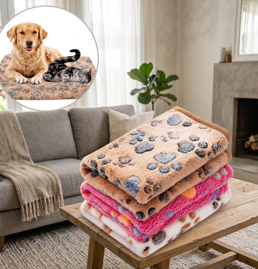 Flannel Pet Blanket for Dogs & Cats – Soft Paw Print Couch & Bed Blanket – product image 8