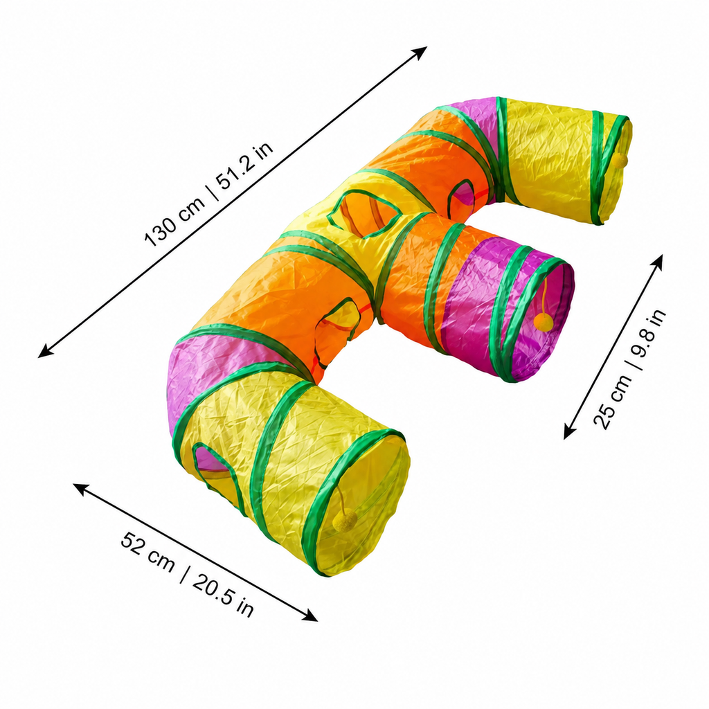 Size guide for foldable three-way cat tunnel