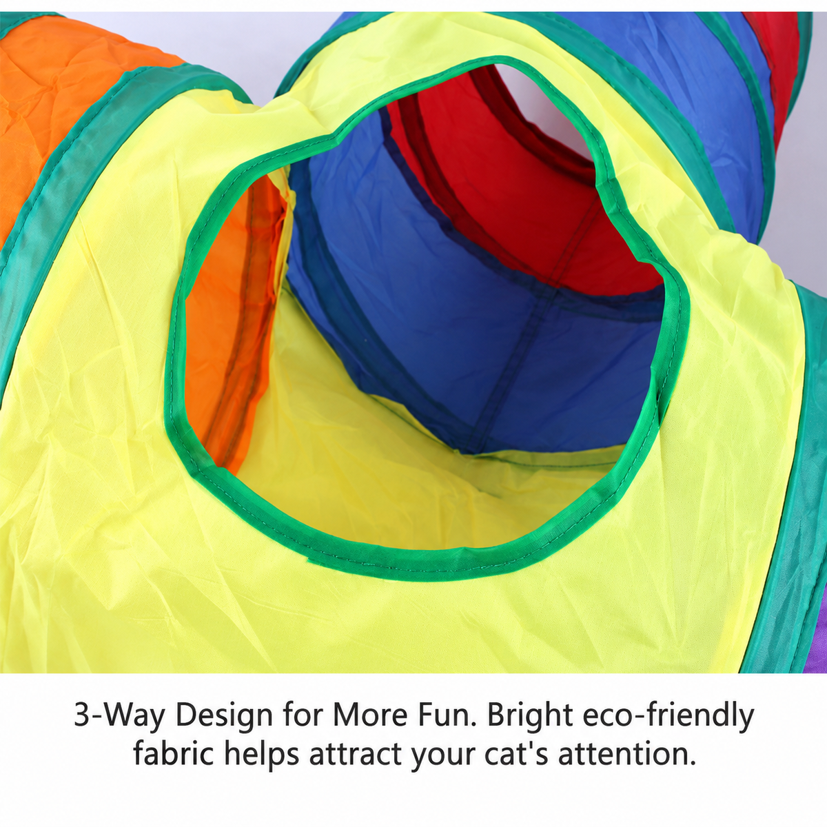Close view of the tunnel interior on the foldable three-way cat tunnel