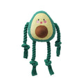 Avocado fruit-shaped squeaky dog rope toy on a clean background