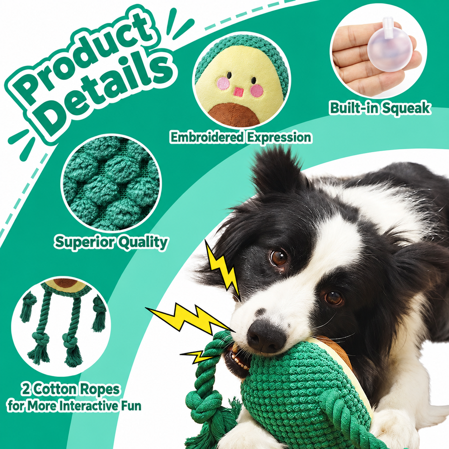 Close view of the squeaker on the fruit-shaped squeaky dog rope toy