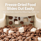 Close view of the food outlet on the gravity pet feeder and water dispenser