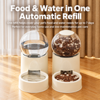 Food and water versions of the gravity pet feeder and water dispenser shown together