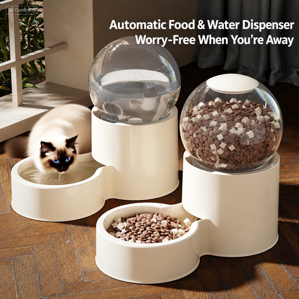 Matching feeder and water dispenser shown together