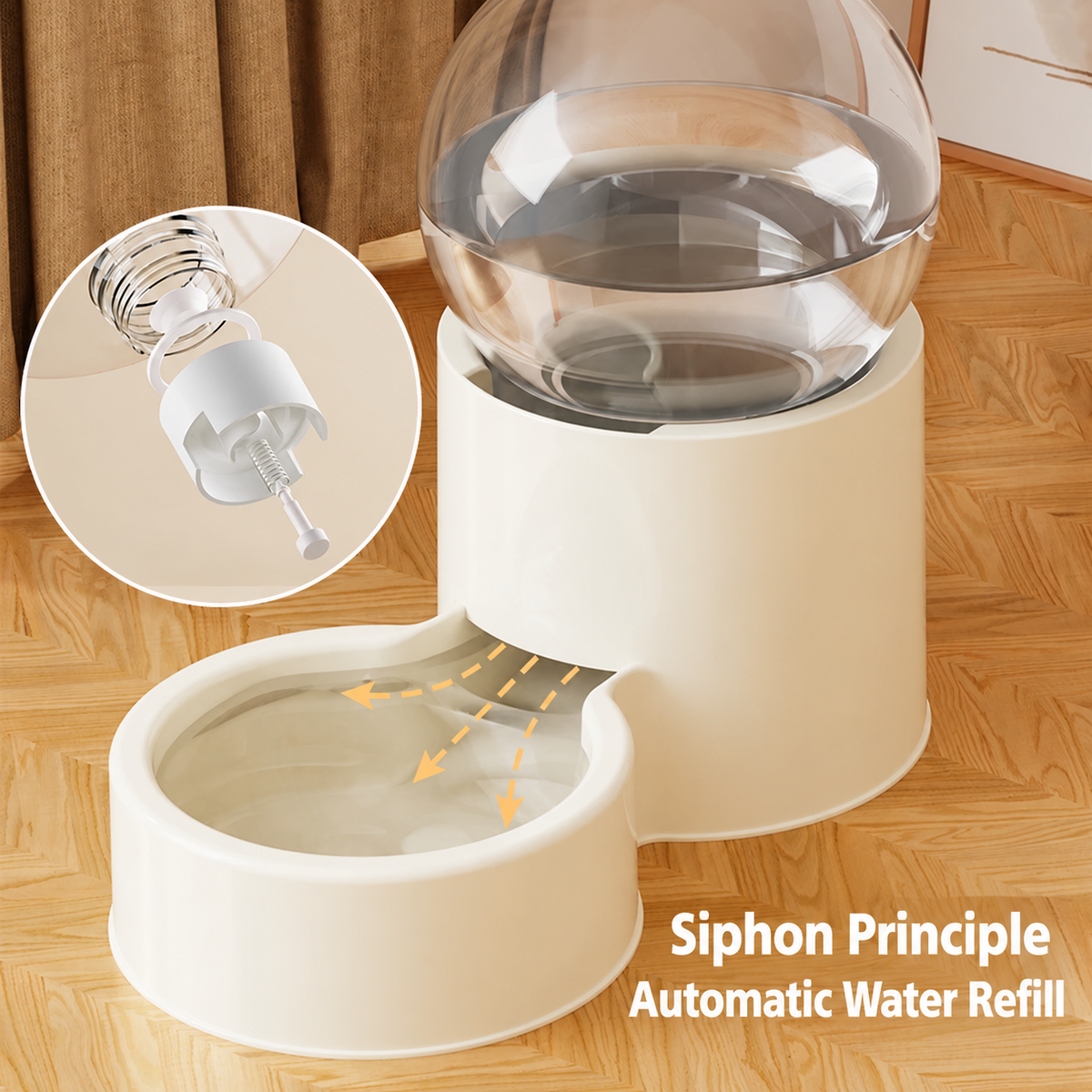 Close view of the water refill on the gravity pet feeder and water dispenser
