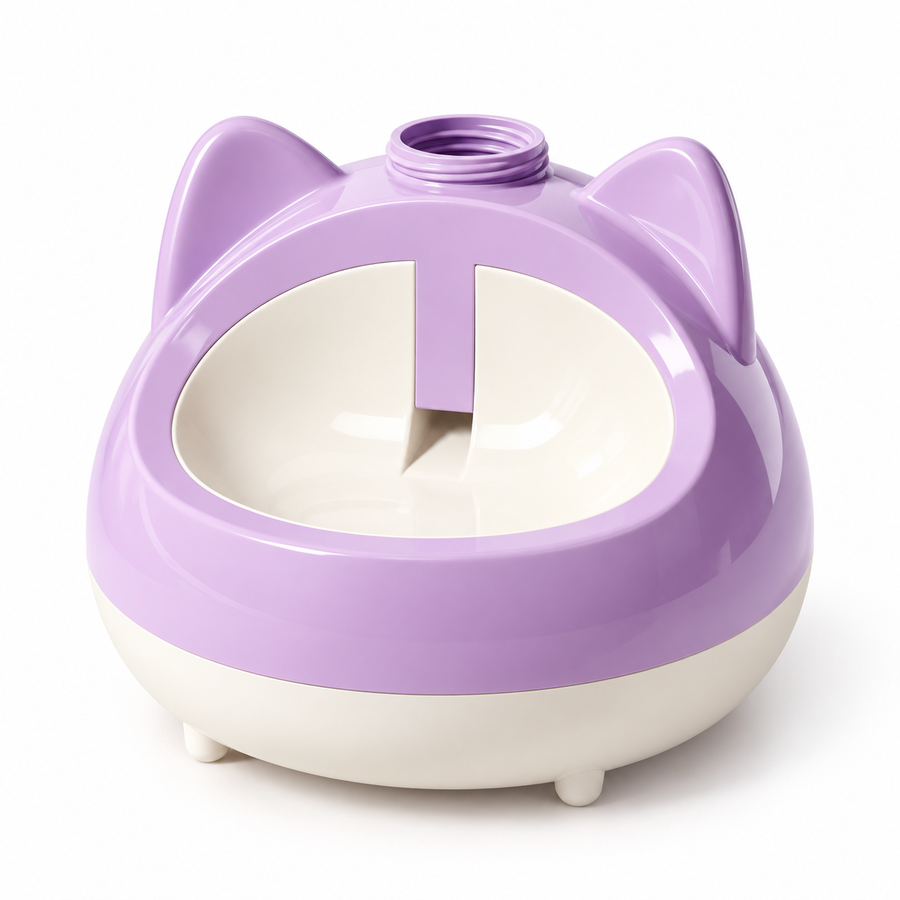 Purple gravity pet water dispenser on a clean background