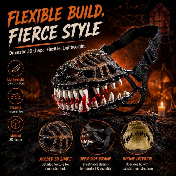 Halloween monster dog muzzle costume showing the molded shell, open frame and interior.
