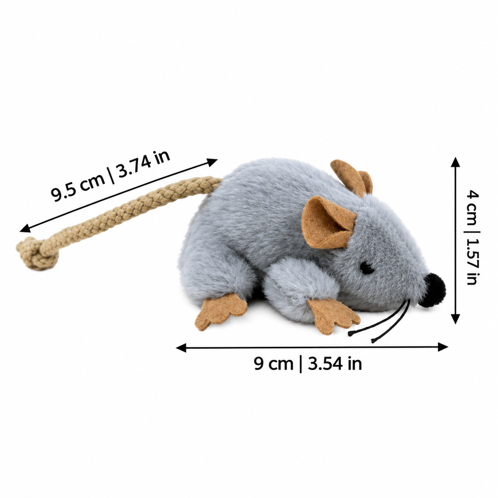 Size guide for moving plush mouse cat toy