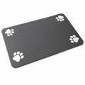 Paw print pet feeding mat in dark gray displayed alone against a white background.