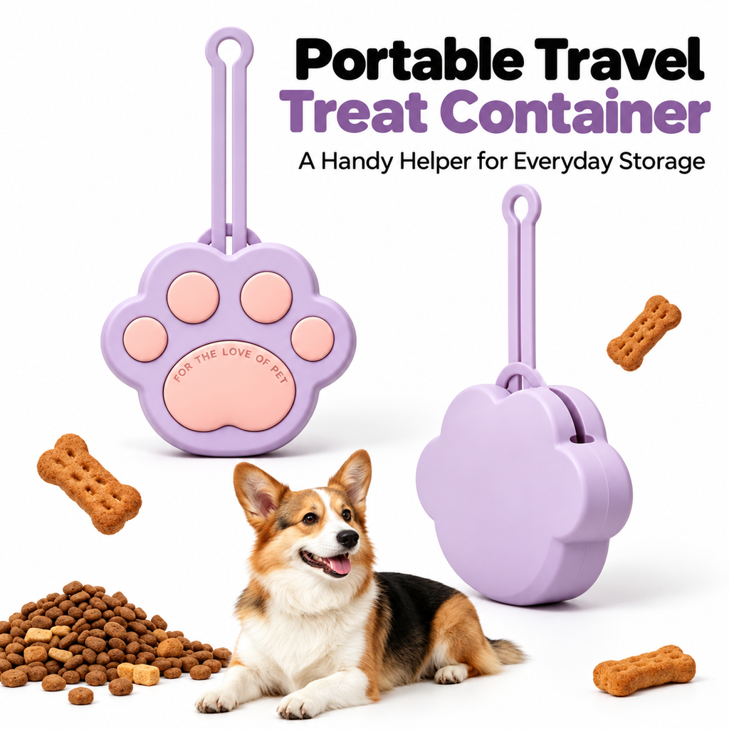 Portable storage design highlighted on the paw-shaped silicone pet treat pouch