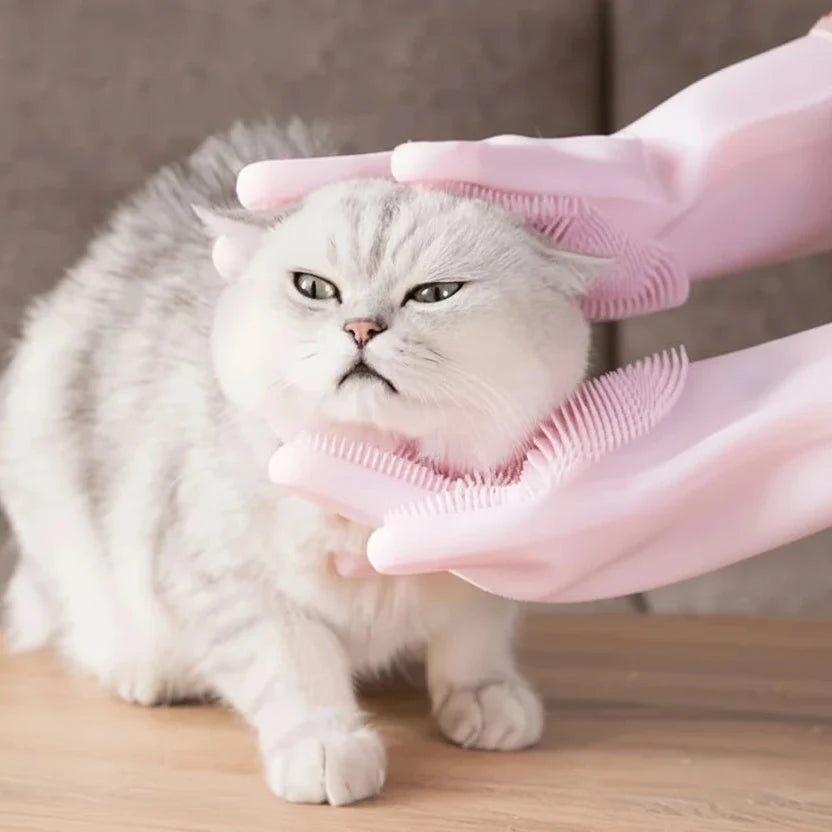 Pet Grooming Gloves for Dogs & Cats, Silicone Deshedding Bath Brush