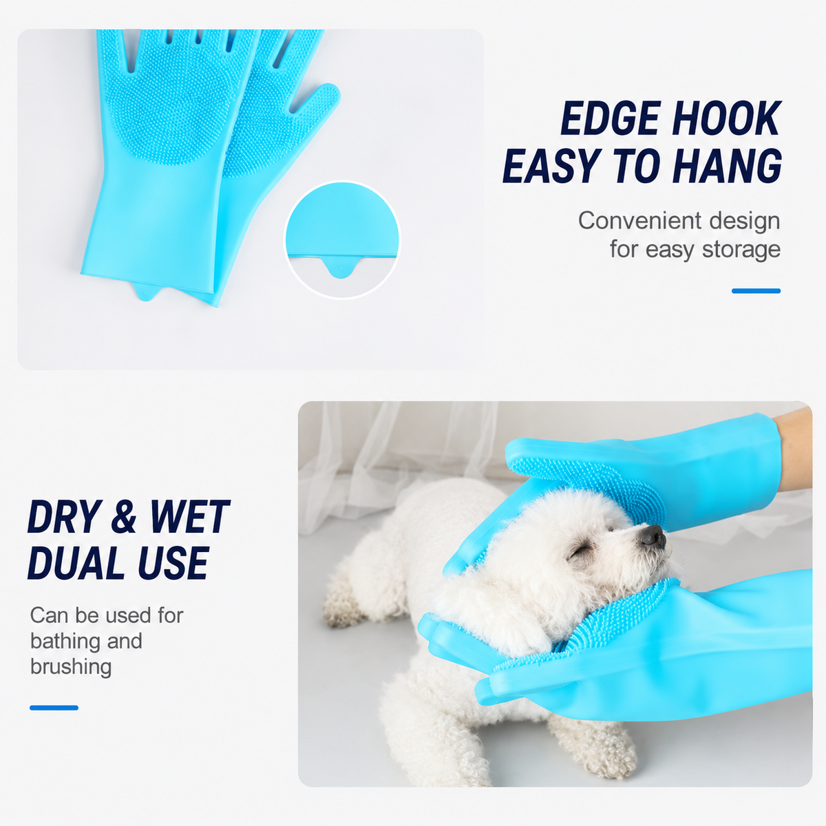 Pet Grooming Gloves for Dogs & Cats, Silicone Deshedding Bath Brush – product image 5