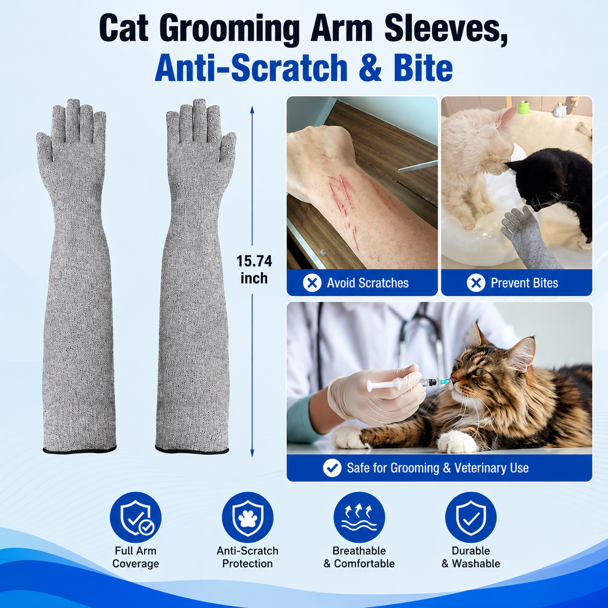 Pet Handling Gloves – 15.75" Long Anti – Scratch Cat Grooming Gloves – product image 3