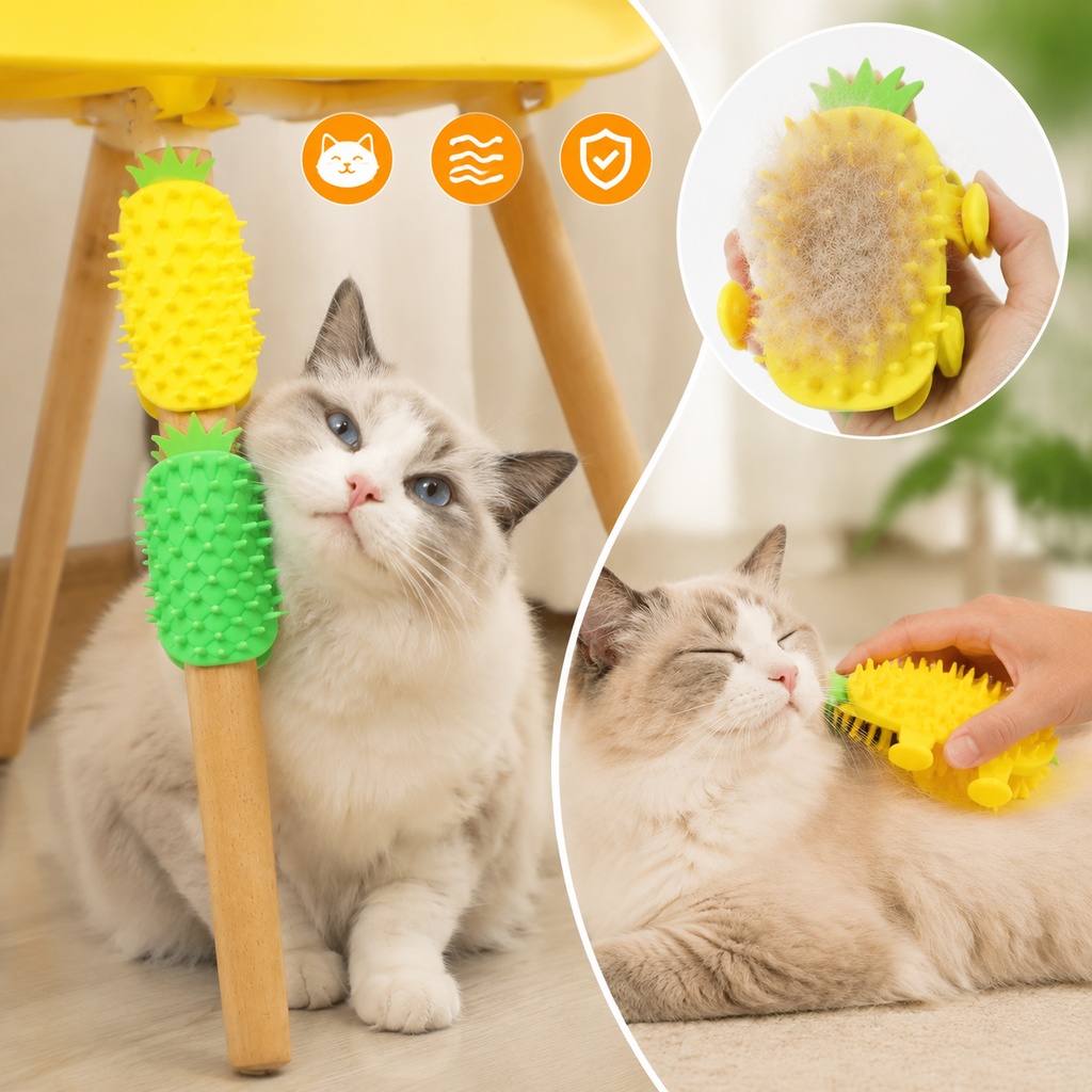 Pineapple Cat Self Grooming Brush 2 Pack – Silicone Cat Massage Brush & Hair Remover
